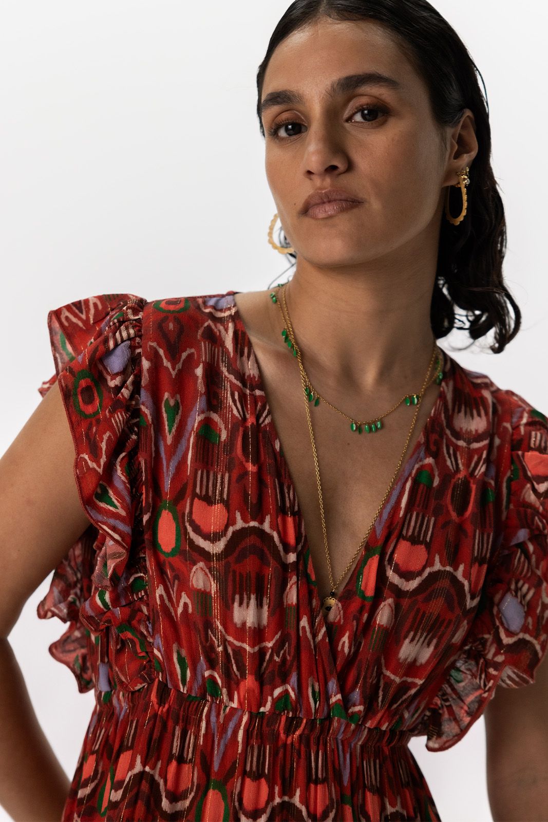 Donkerrode maxi jurk met ikat print