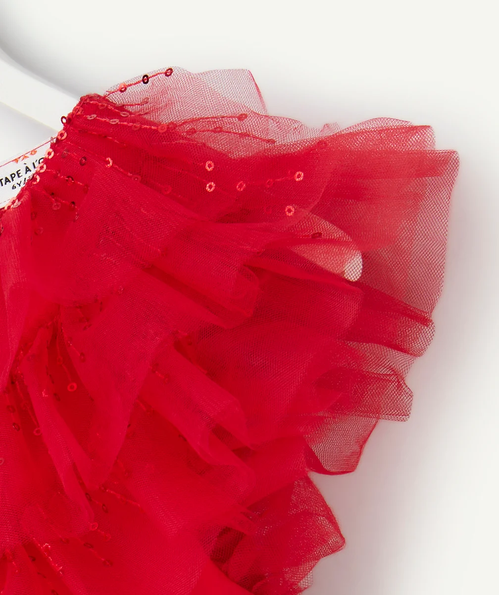 ROBE CRÉATEUR 2023 FILLE EN TULLE ROUGE ET PAILLETÉ