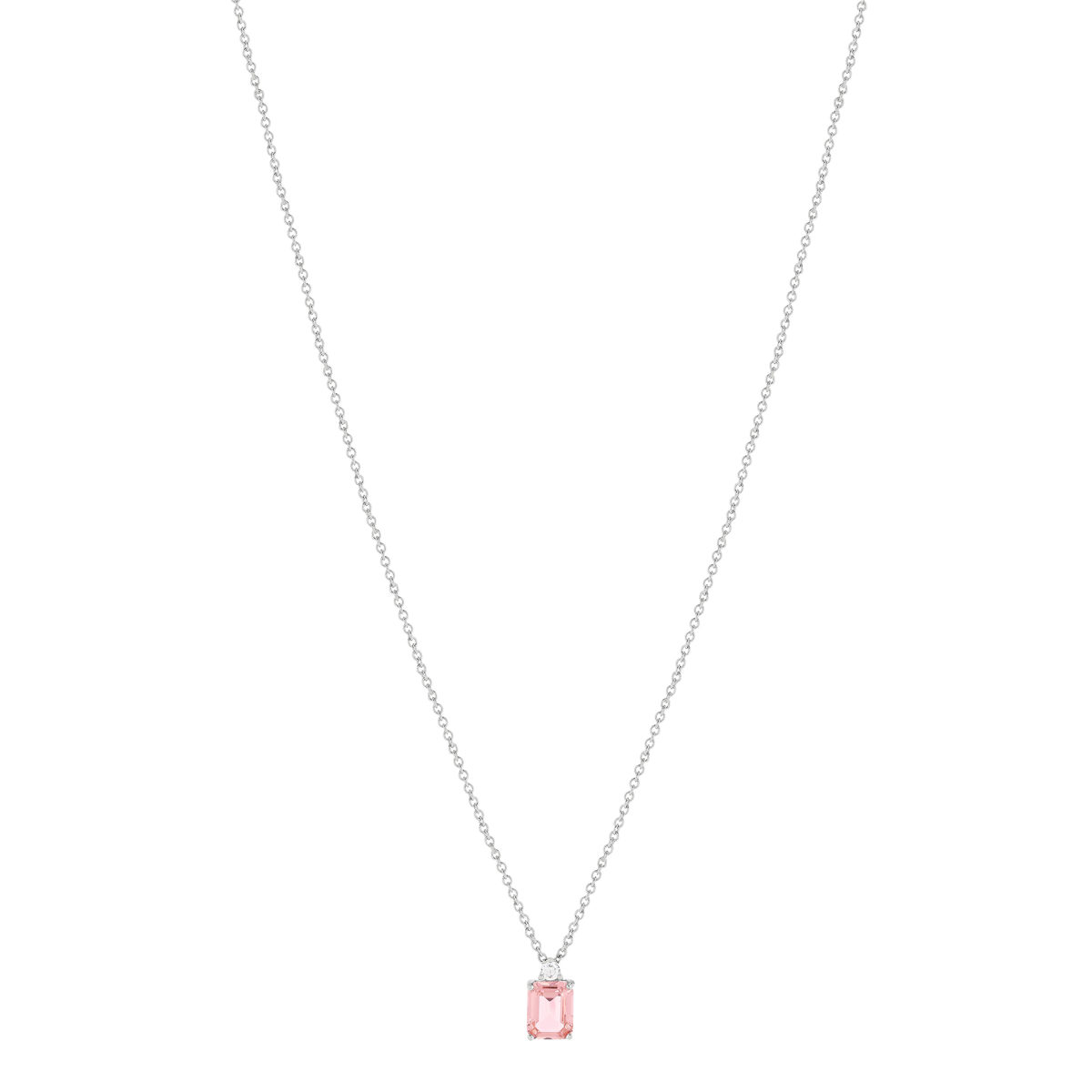 Collier argent 925 pierre rose rectangulaire et zirconias 45 cm