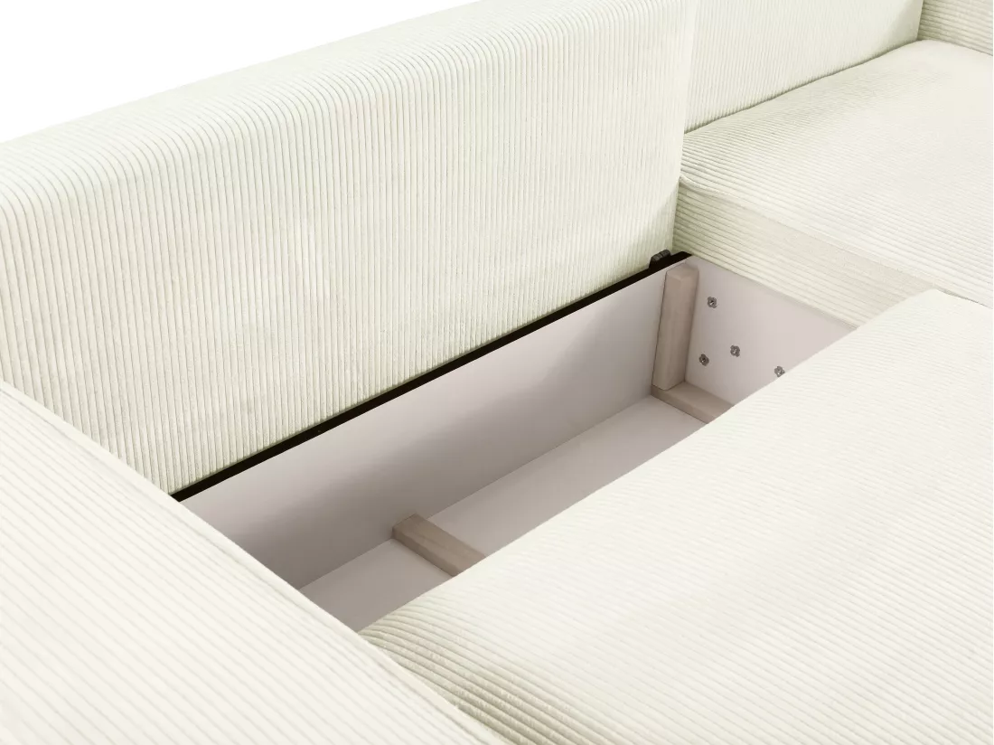 Canapé d'angle droit convertible en velours côtelé blanc AMELIA