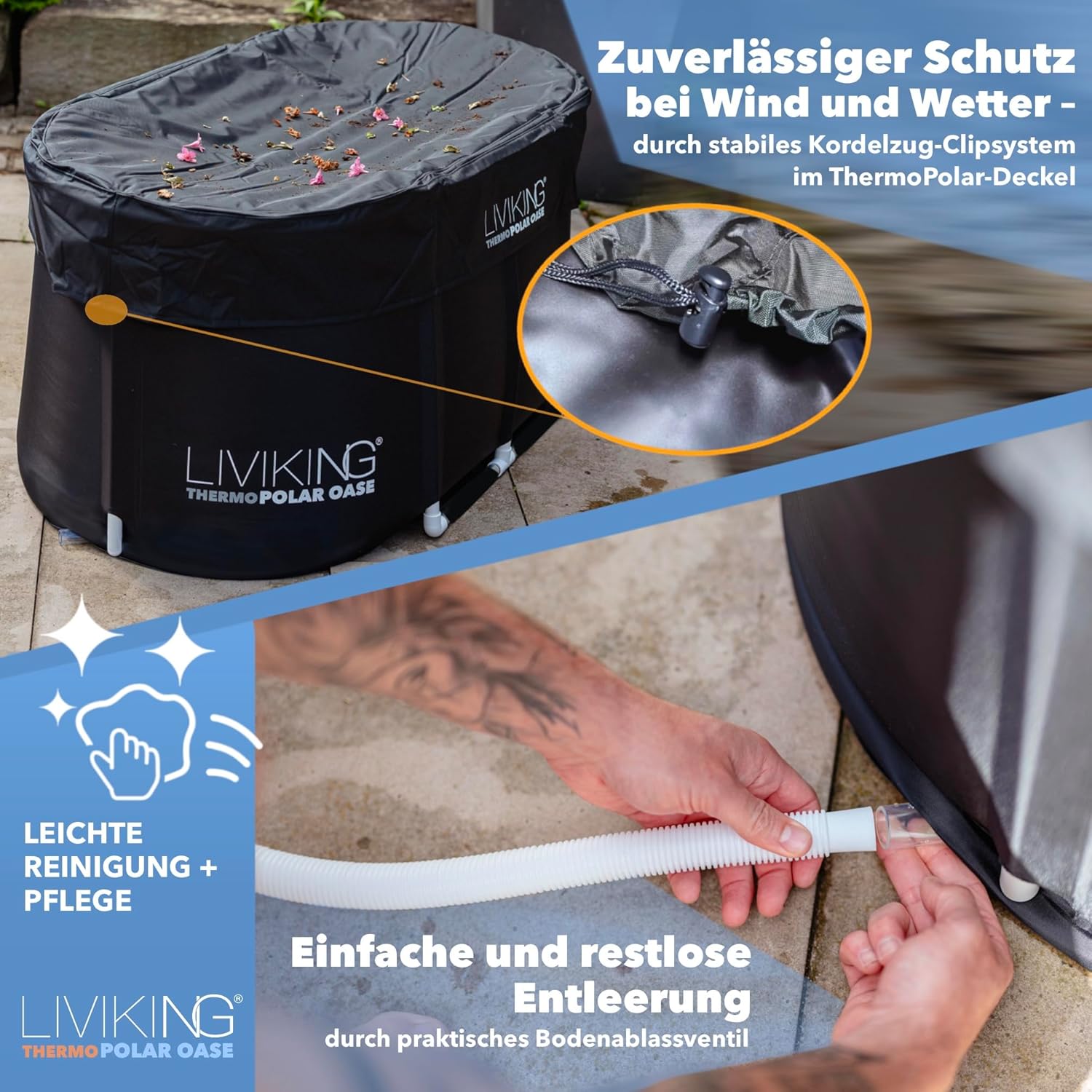 Eisbad + Faltbare Badewanne Erwachsene [120 cm - 2in1 KOMFORT KOMPLETTSET] Eisbaden Tonne, Mobile Badewanne Outdoor & Eistonne – Jetzt Eintauchen! (Klassisch, Eukalyptus Grün)