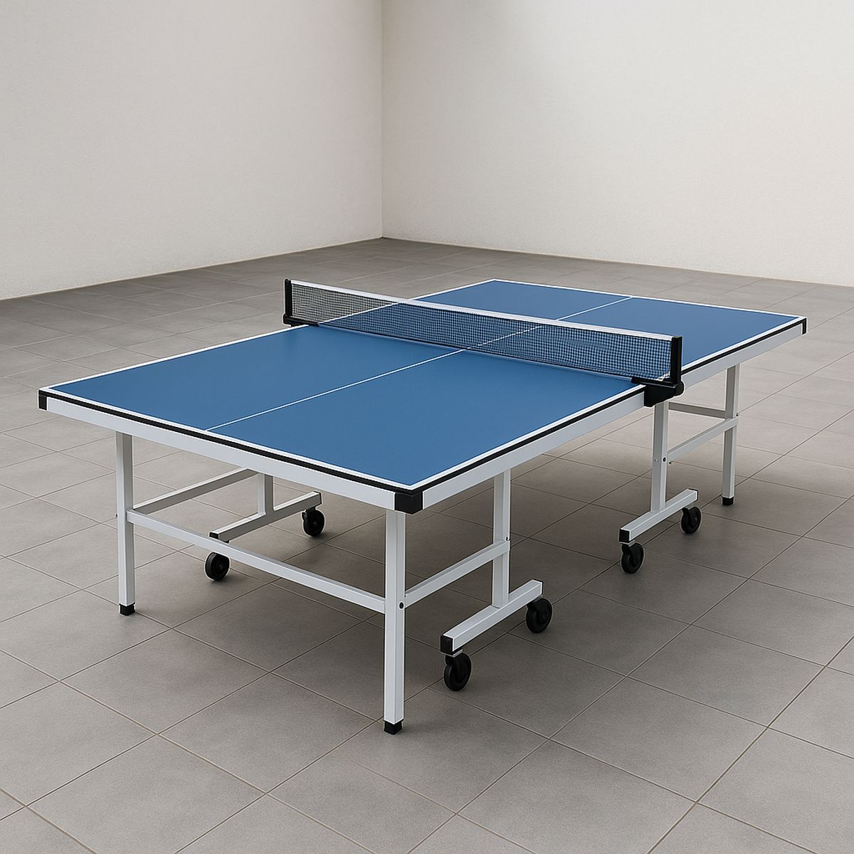 Tischtennisplatte Klappbar 274x152.5x76 cm Blau MDF Stahlrahmen Rollen