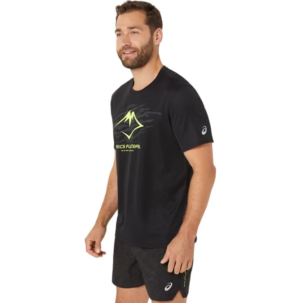 T-shirt running ASICS FUJITRAIL LOGO SS TOP BLACK/GRAPHIC GREY/SAFETY YELLOW