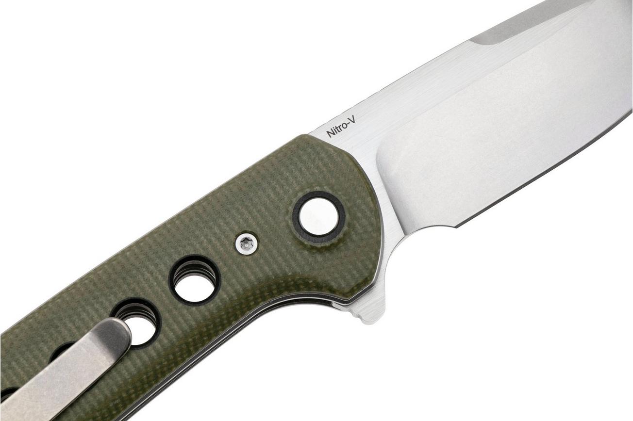 Reate PL-XF Stonewashed NItro-V, Green Micarta, zakmes