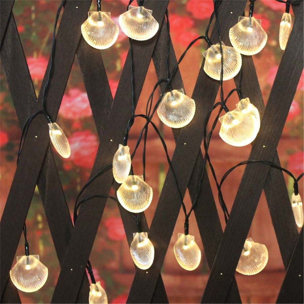 (5m) 20 LED's Deko Solar Lichterkette Muscheln Outdoor Beleuchtung IP65 - Warmweiss