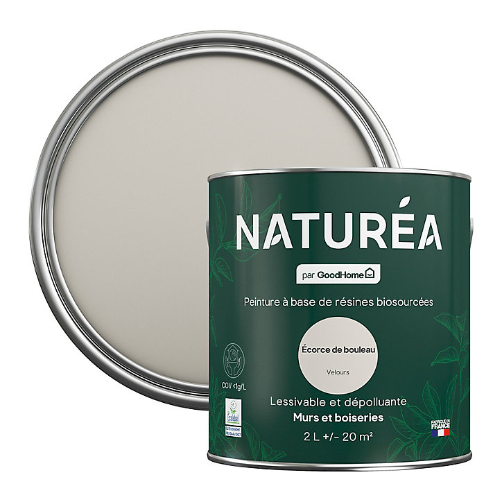 Peinture murs et boiseries Naturéa par GoodHome ecorce de bouleau velours 2L