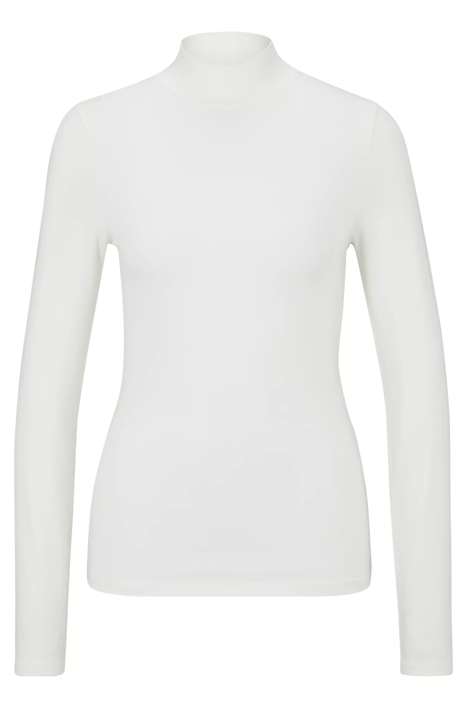 Blusa BOSS preta de manga comprida com modelagem extra slim e gola alta.