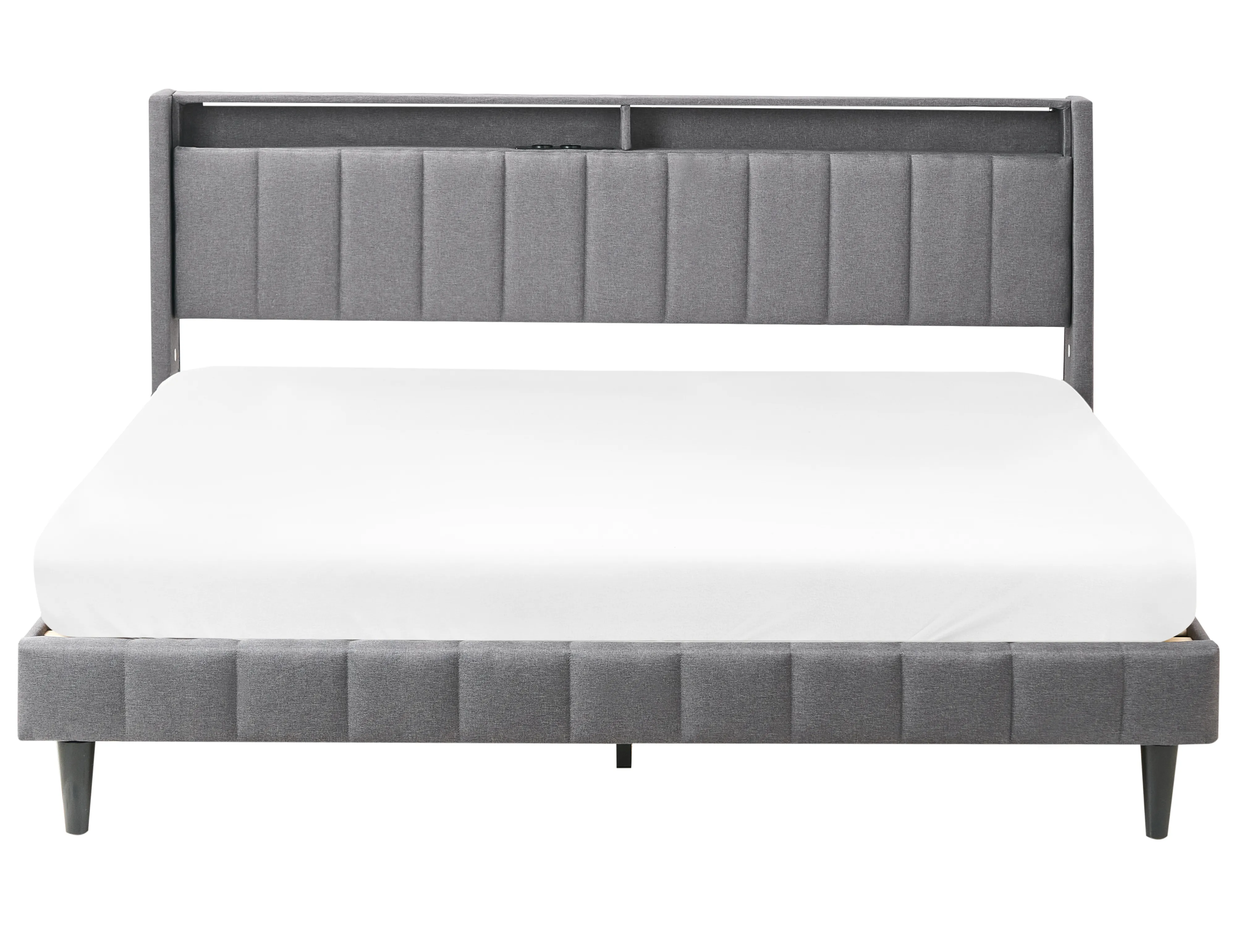 Bed met LED-verlichting Stof BEAULIEU 180 x 200 cm met opbergruimte met USB-poort Donkergrijs