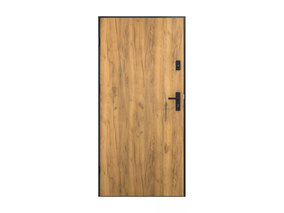Porte d'entrée pleine en acier H207 x L100 cm - Effet chêne avec rayures noires - poussant droit - COBRITA