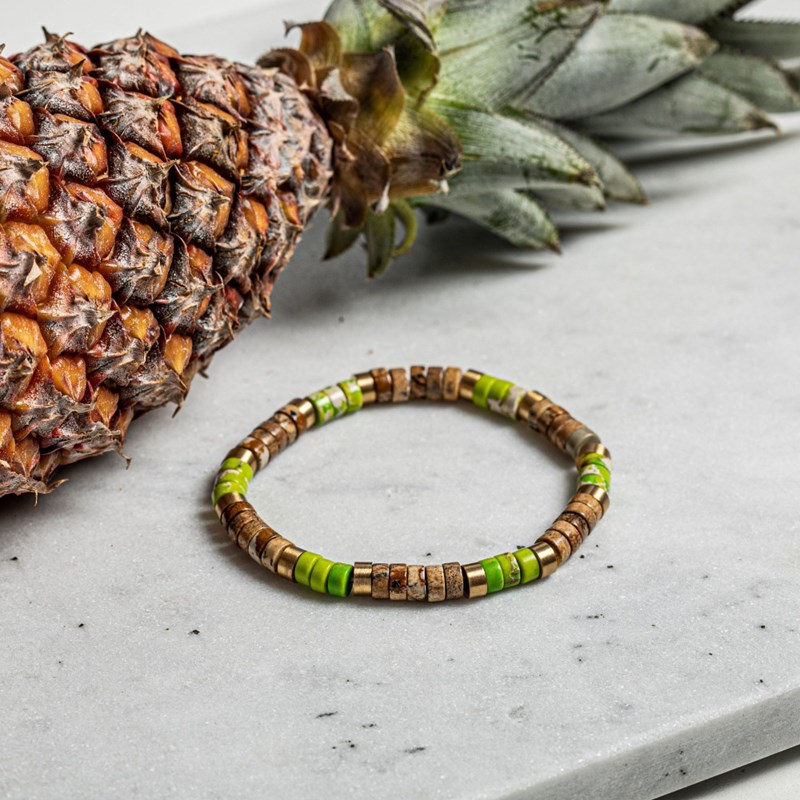 Bracelet Perles Heishi Jaspe Paysage Jaspe Vert Jaune-enfant-12cm
