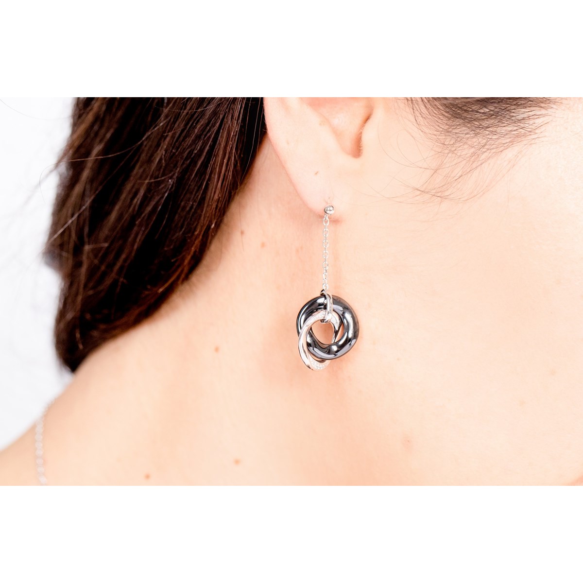 Boucles d'oreilles pendantes en Argent avec oxyde de zirconium blanc
