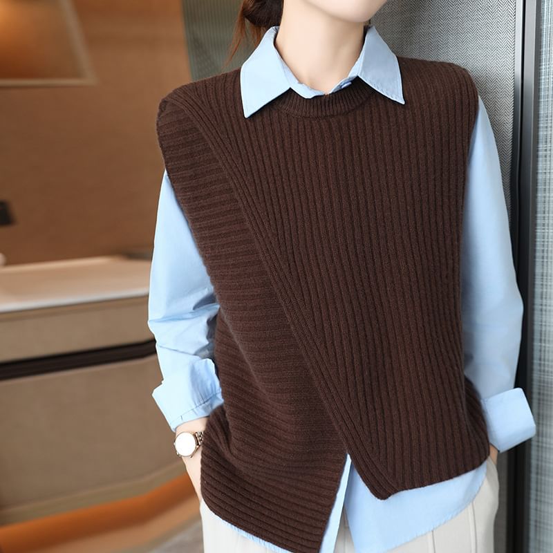 Keiko Girl - Asymmetrisch geribbeld vest met ronde hals