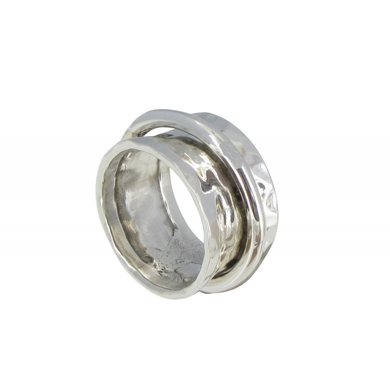 Bague Argent Tube Martelé et son Anneau Mobile