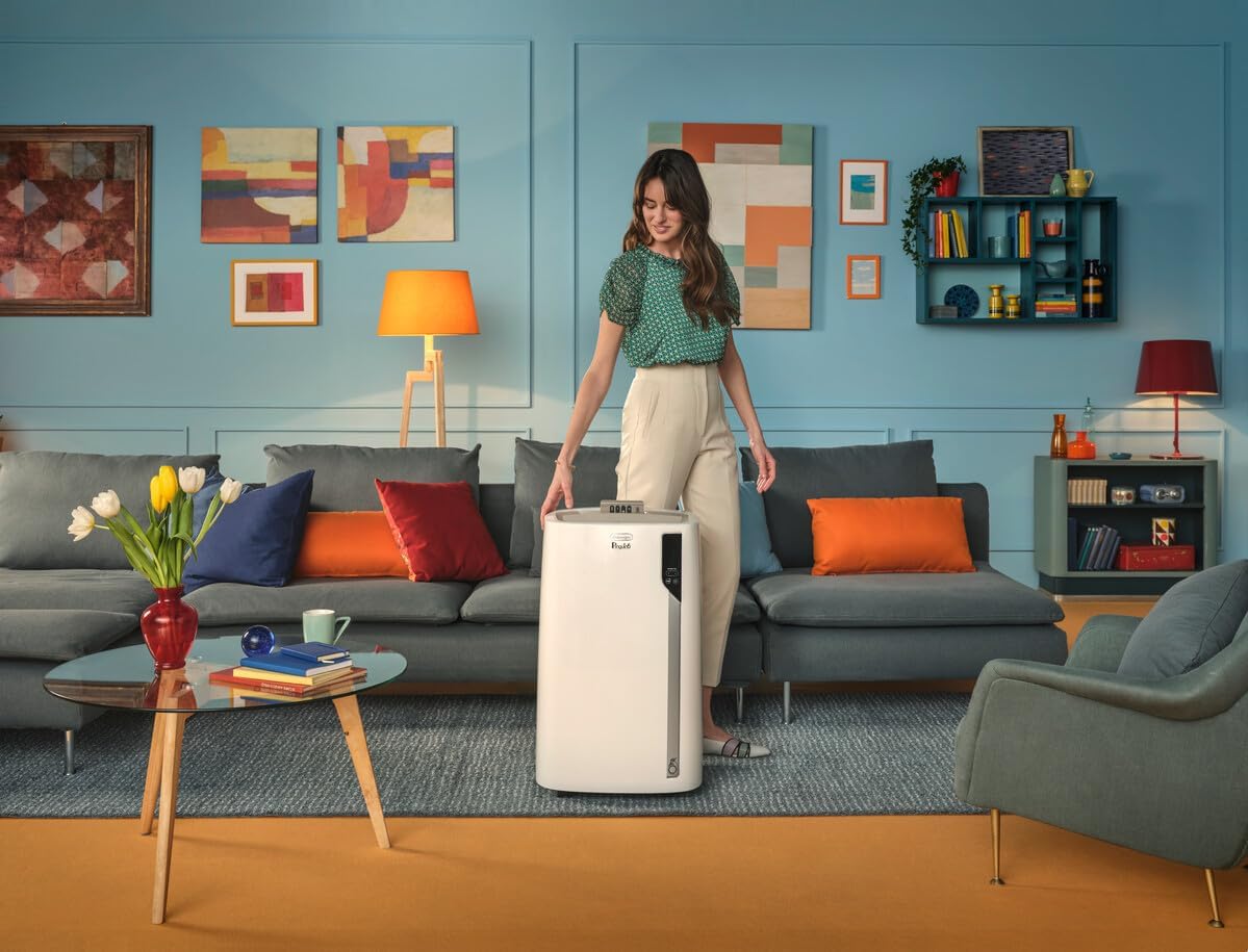 De'Longhi Pinguino mobile Klimaanlage PACEL110ERFWiFi, mobiles Klimagerät, Räume bis 100 m³, Entfeuchtungsfunktion, 11.000 BTU/h, Alexa & Google Assistant, Gas R290, Klasse A, 2,9 kW, Weiß