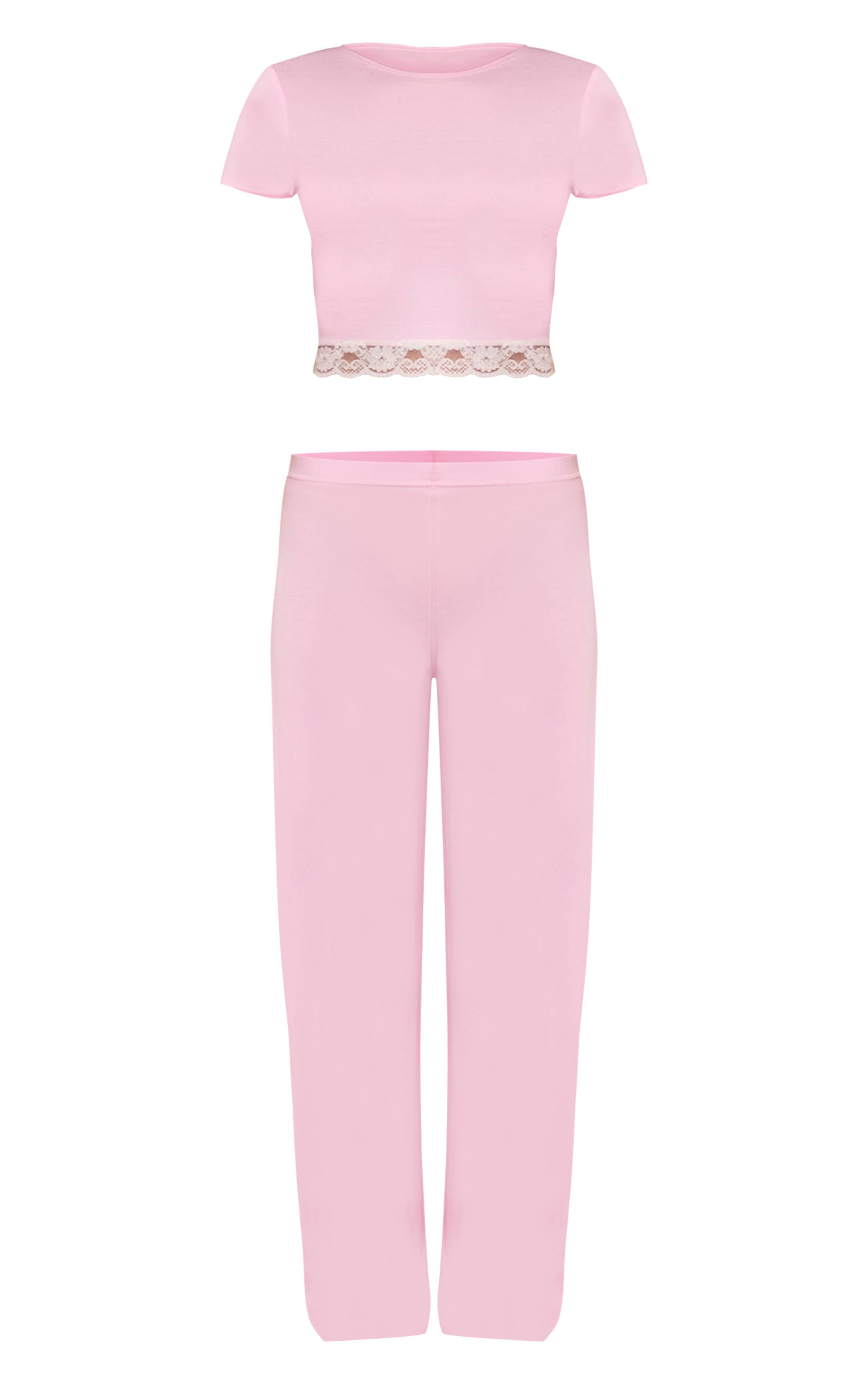 Rose Bébé Ensemble Pyjama Long En Jersey Avec Finitions En Dentelle