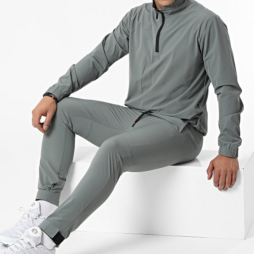 Ensemble De Survetement Veste Col Zippé Pantalon Jogging Vert Kaki Foncé