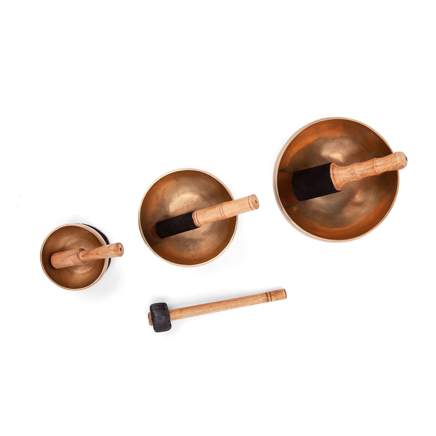 bodhi Klangschalen-Set, bestehend aus 3 Klangschalen, inkl. 3 Kissen, 3 Holzklöppel & 1 Filzklöppel