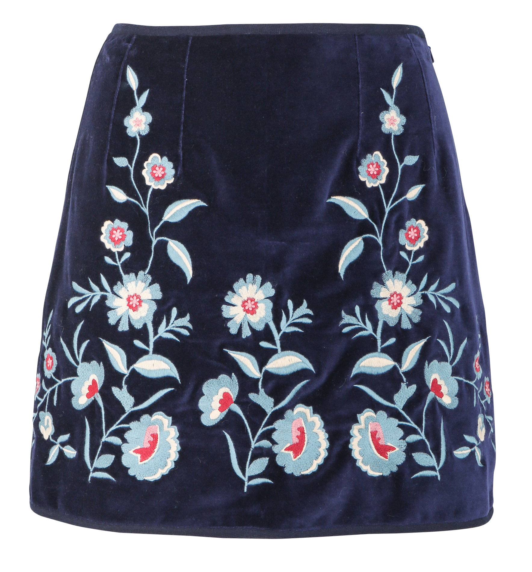 MAE - Jupe courte brodée velours en coton bio | Bleu