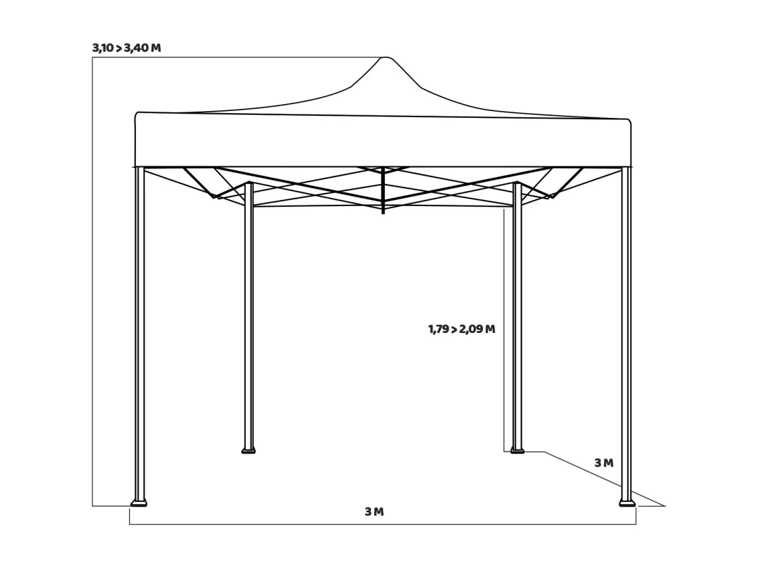 Gazebo de jardin pliant 3x3 m, noir