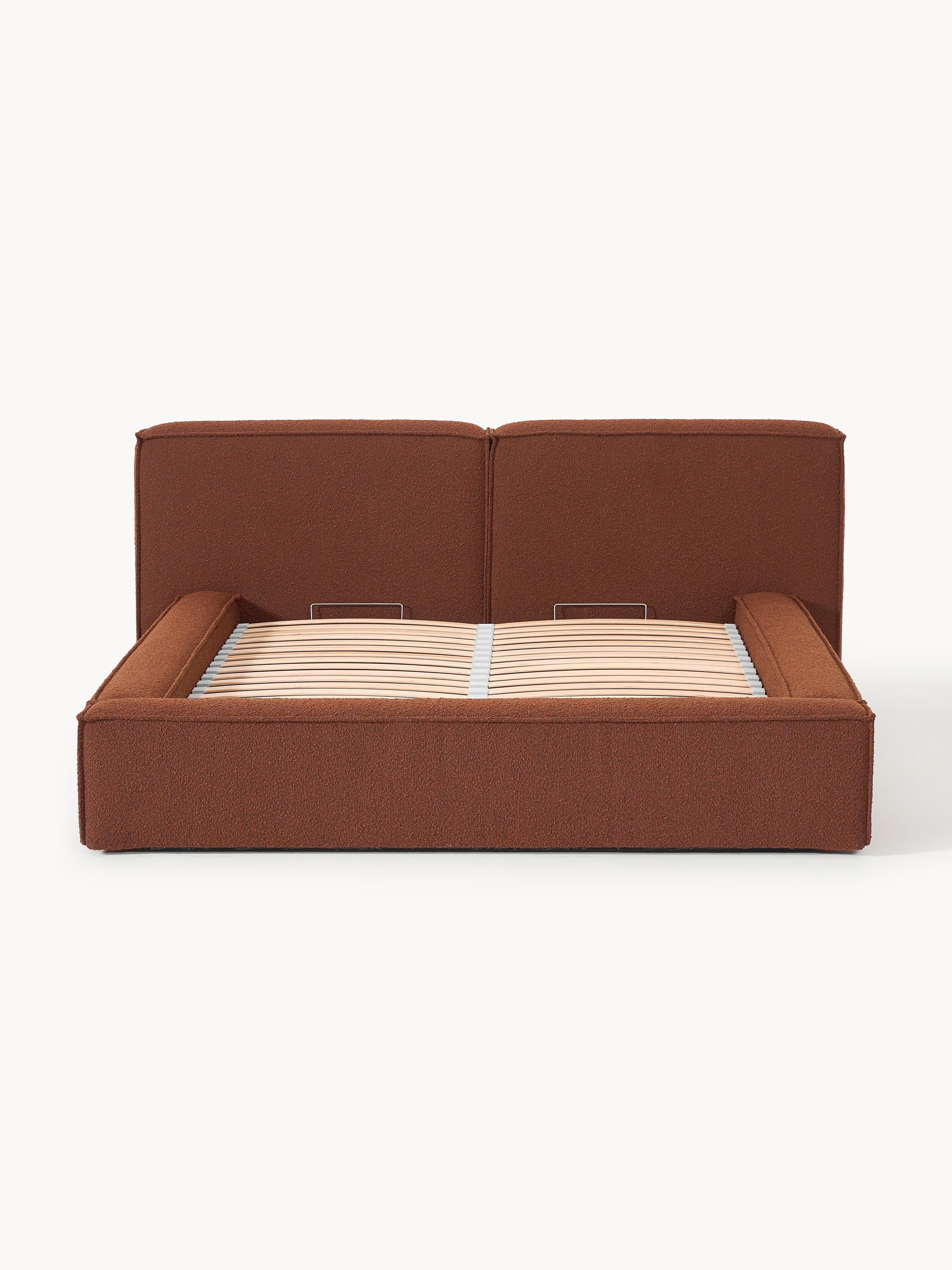 Bouclé gestoffeerd bed Lennon met opbergruimte