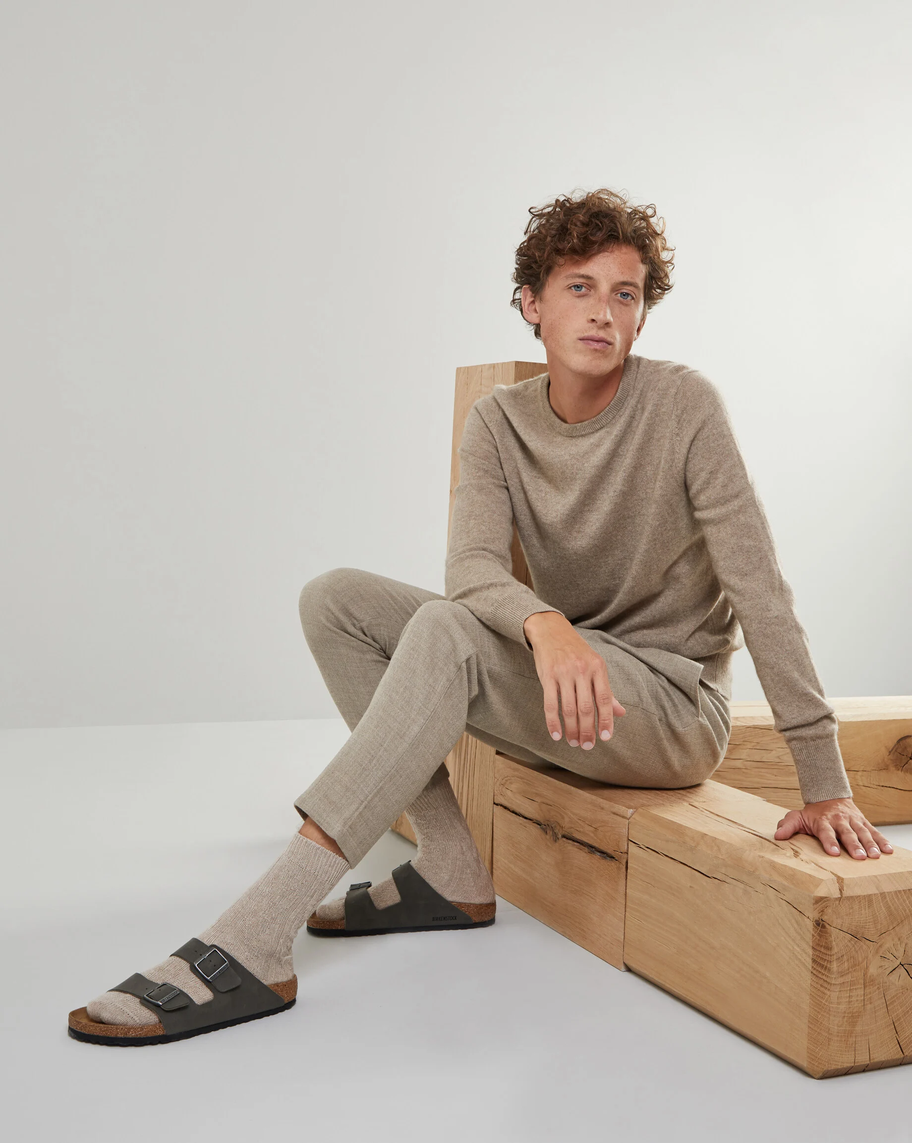 Pull homme col rond en cachemire 2 fils | Marron