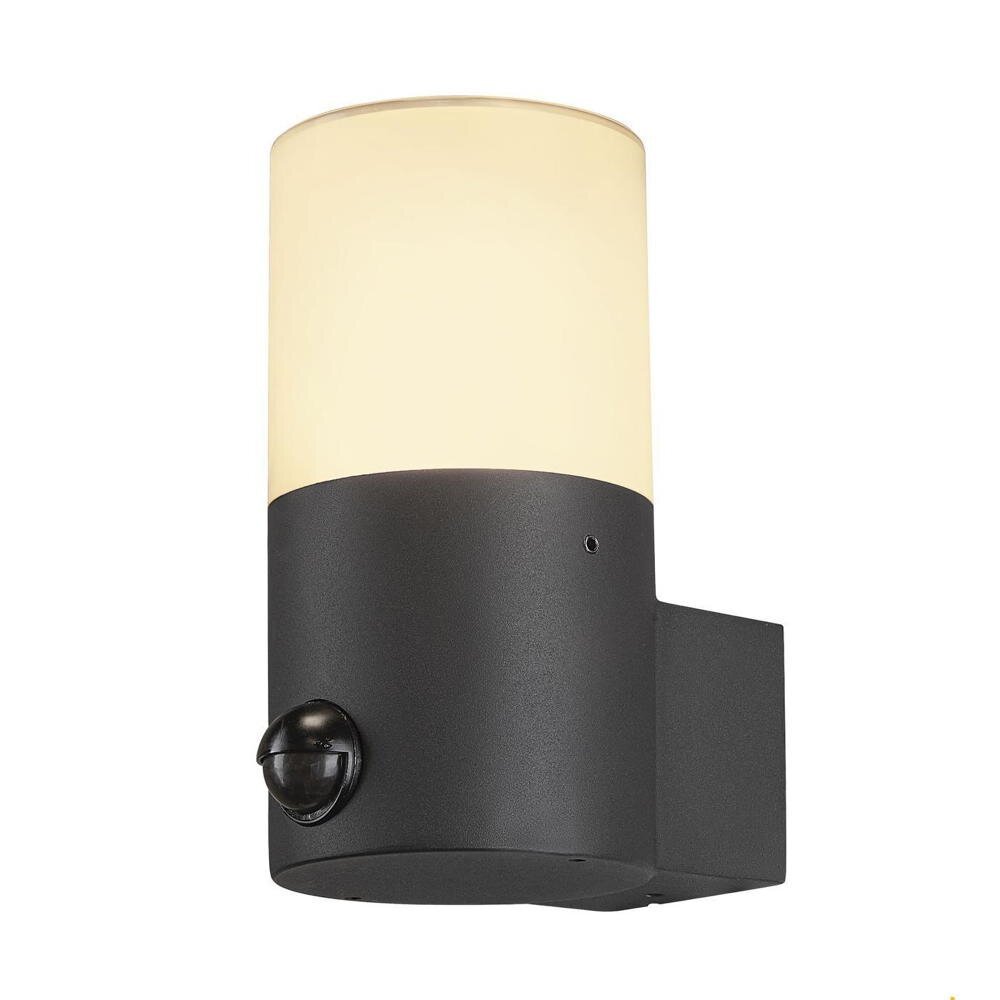 Grafiet wandlamp in zwart, E27, IP44 met bewegingsmelder, rond
