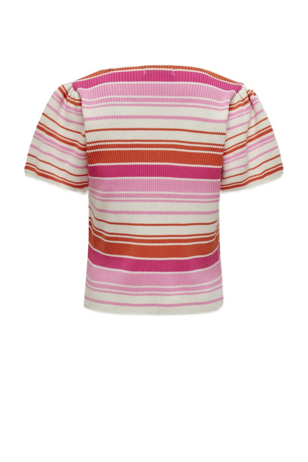 ONLY gestreepte ribgebreidetop KOGBIANKA roze/ecru/oranje