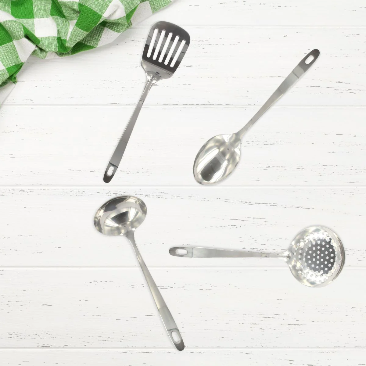 Ensemble de 4 ustensiles de cuisine en inox louche spatule ajourée cui