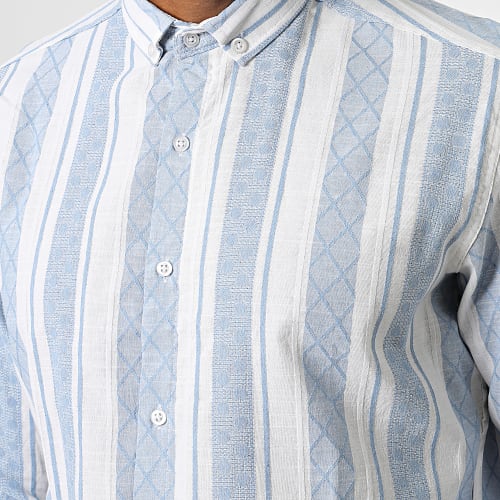 Chemise Manches Longues A Rayures ML603 Bleu Clair Blanc