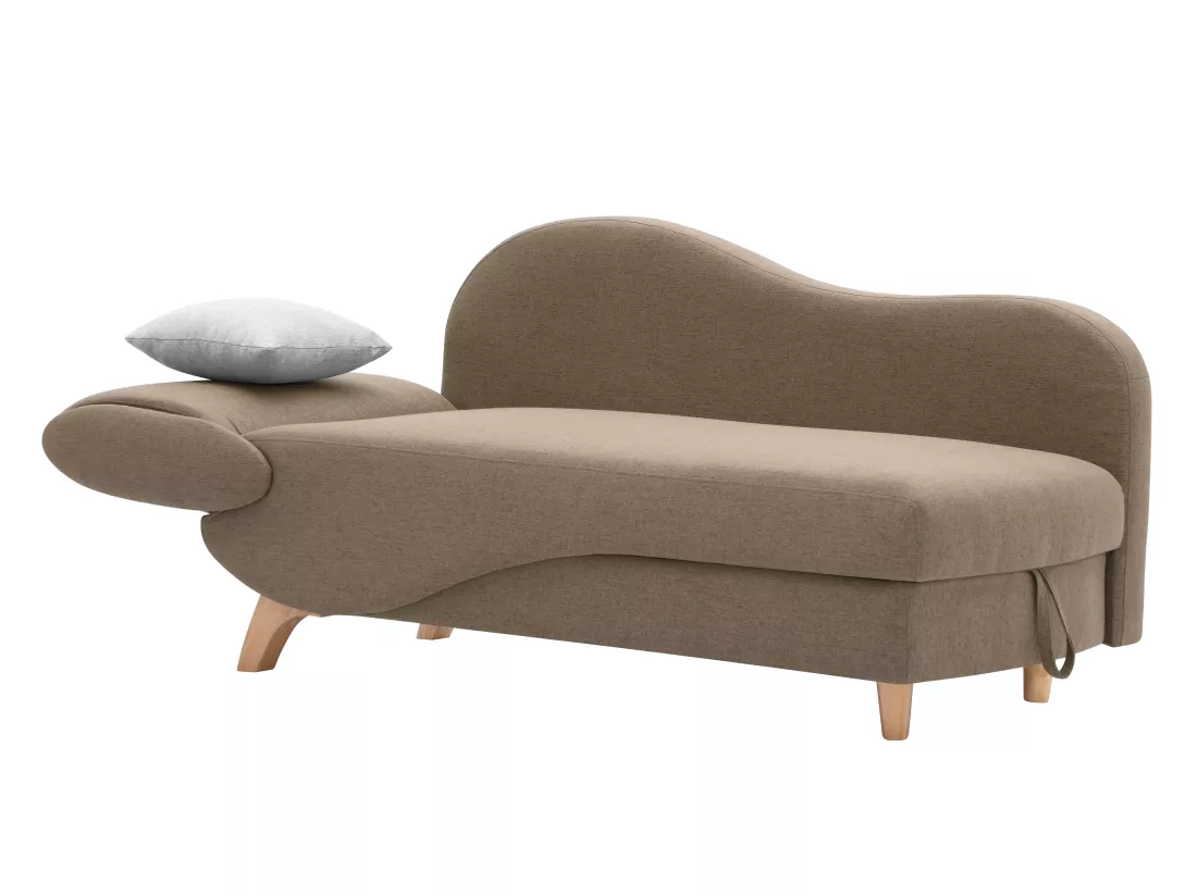 Méridienne droite convertible en tissu marron avec coffre de rangement PENELOPE