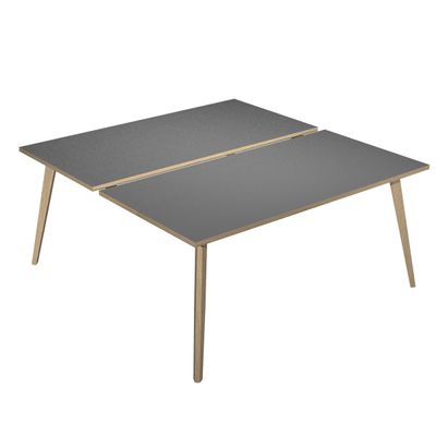 Bureau Bench LEONARDO - L160 x H74 x P168 - Pieds bois - Anthracite chants chêne