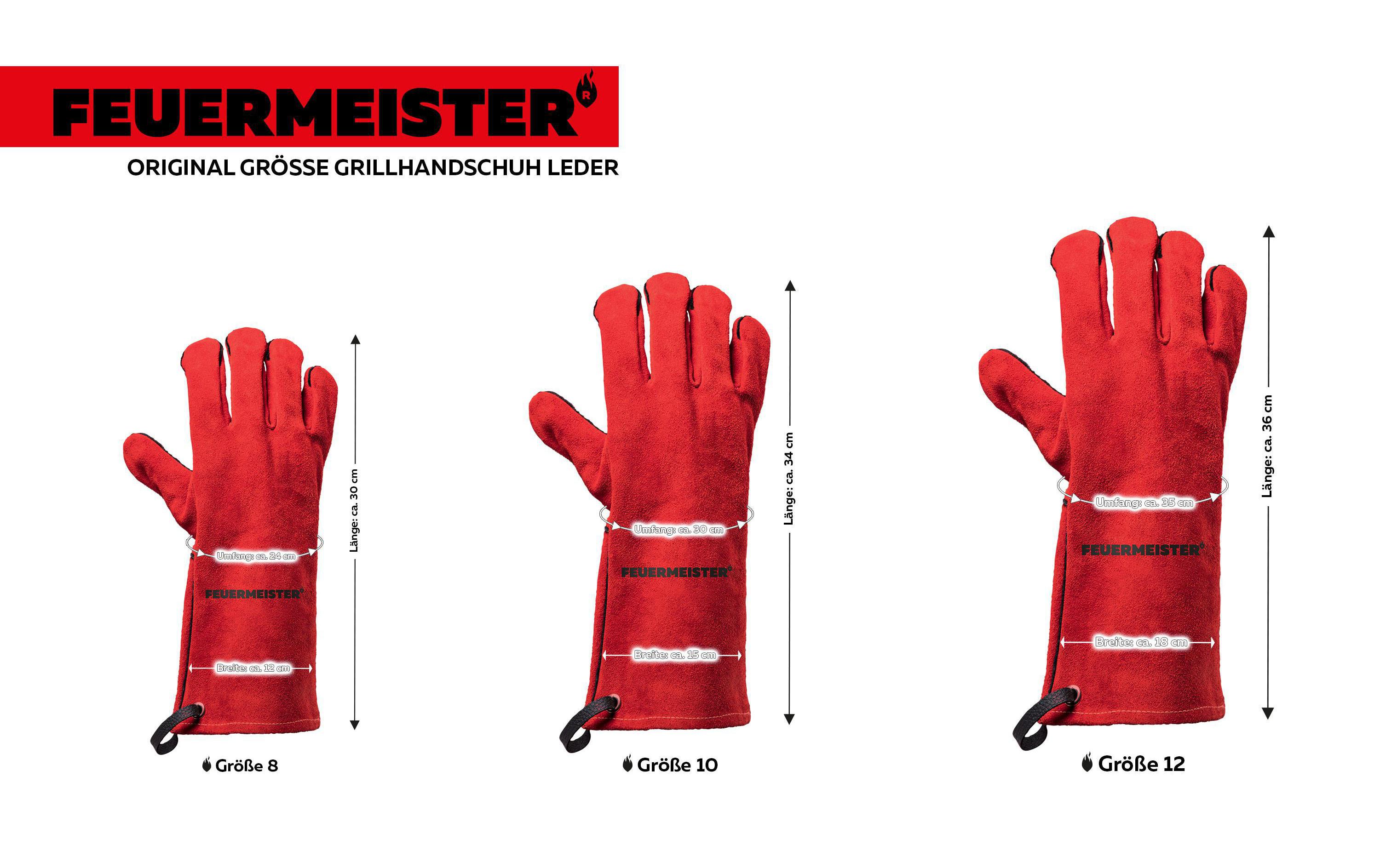 Grillhandschuh Premium BBQ Rot, Grösse 10Hitzebeständige Handschuhe aus Spaltleder, mit Kevlarnähten