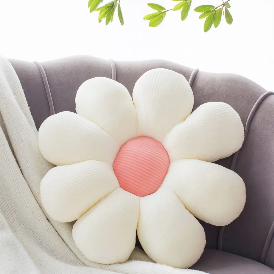 (Ø50cm) Boden Kissen Weiche Plüsch Blume Home Deko Sitzpolster - Weiss