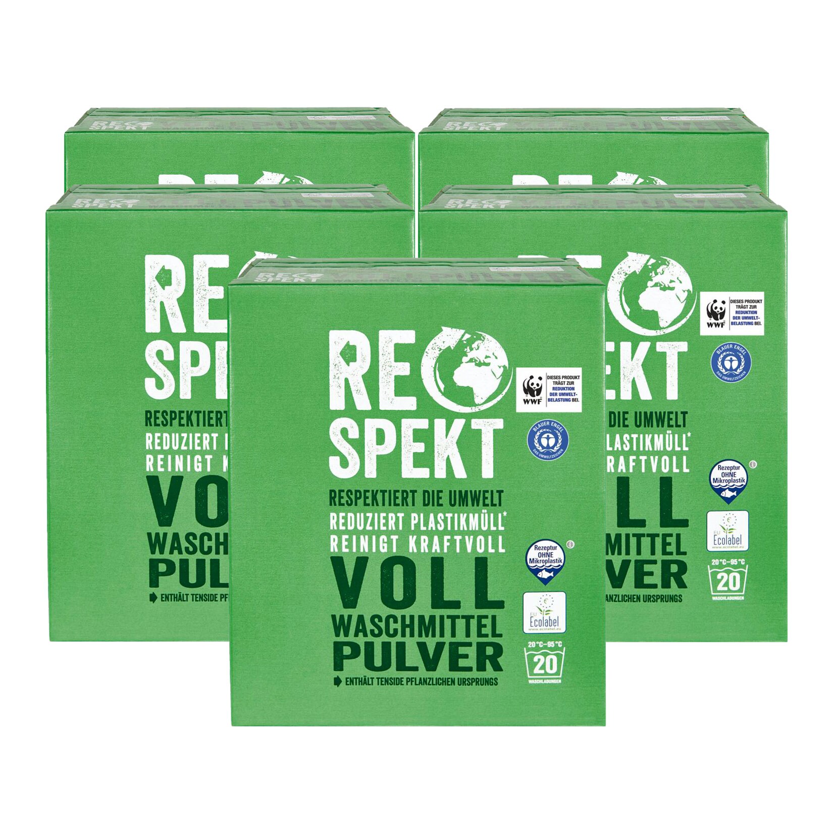 Respekt Vollwaschmittel Pulver 20 WL, 5er Pack