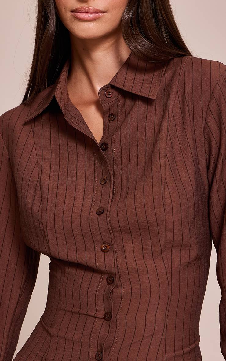 Chocolat Chemise Ajustée À Détails De Coutures