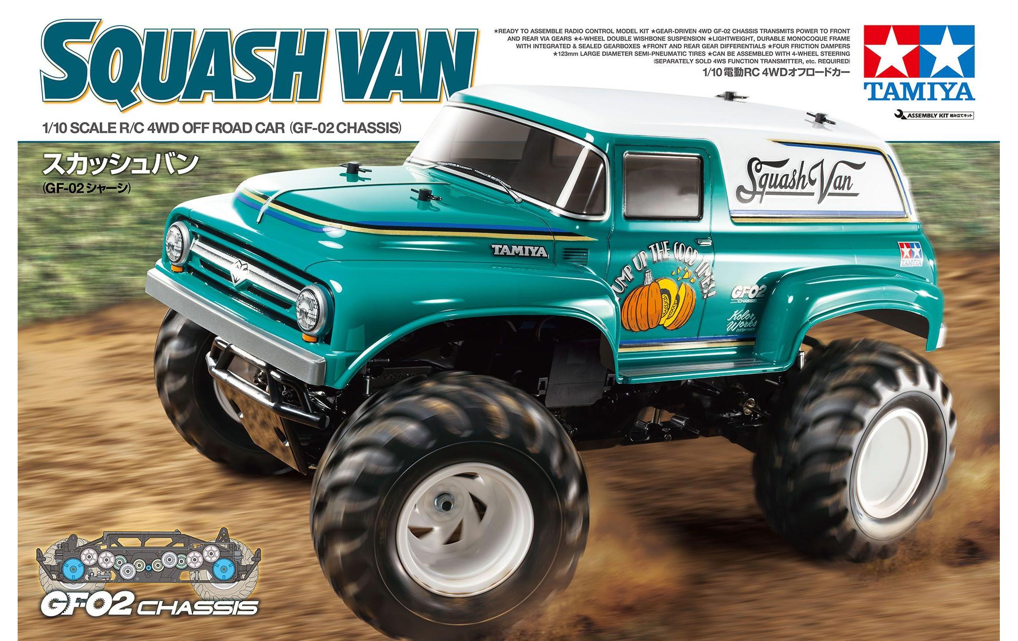 Monster Truck Squash Van GF-02 4WD Bausatz 1:10<br>Off-Road Modell mit 50er Jahre Van Karosserie
