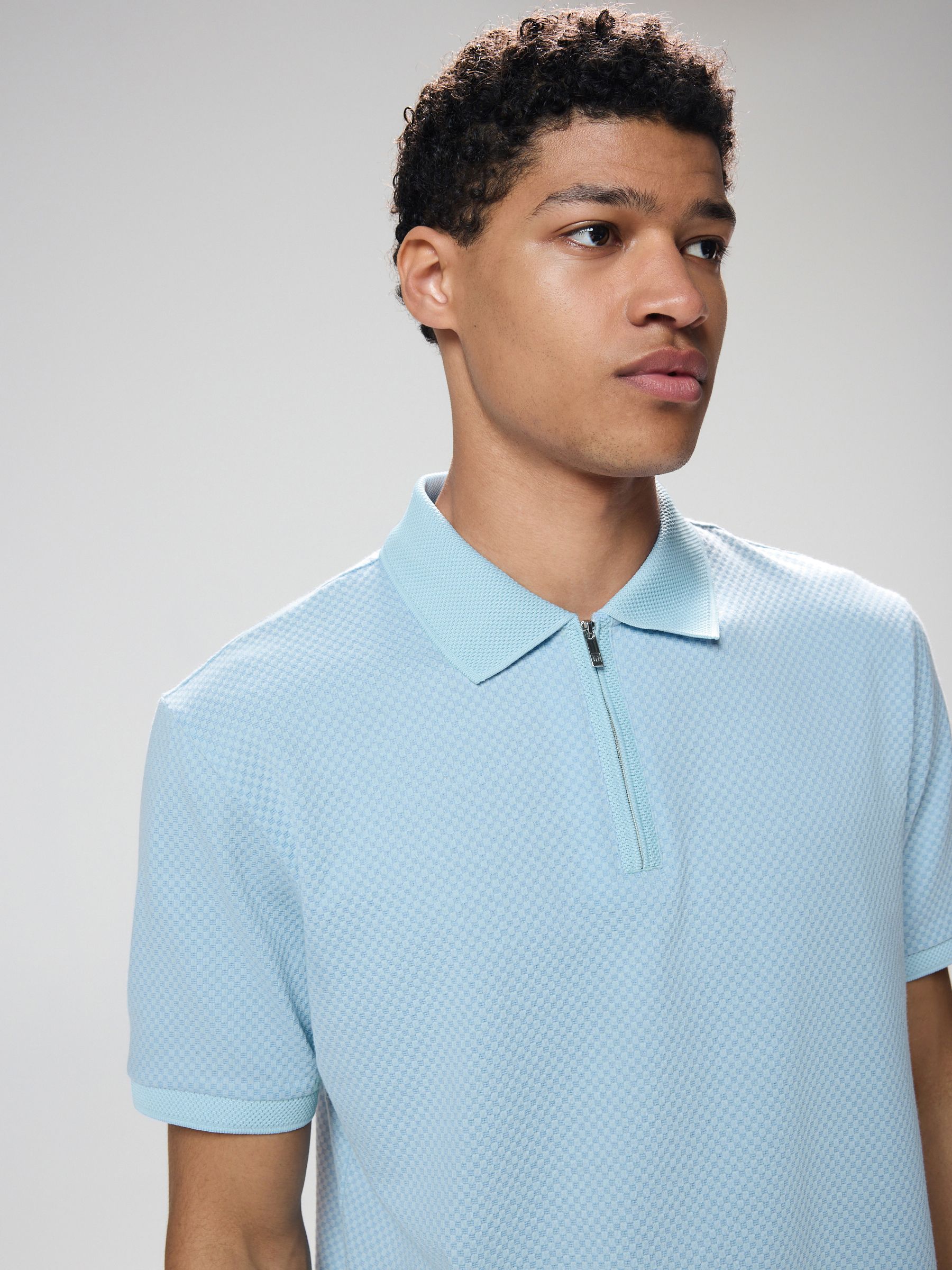 Blauw - Modieus poloshirt met kwartrits