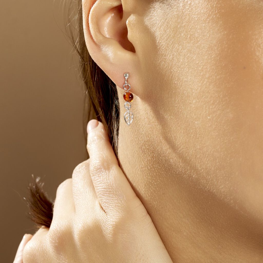 Boucles D'oreilles Pendantes Nolana Argent Blanc Ambre