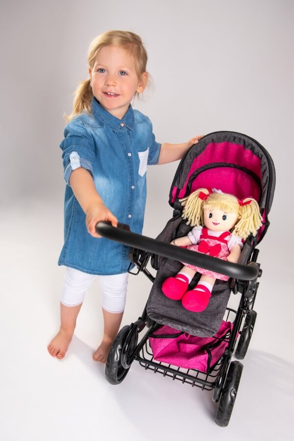 Amia Puppenwagen pink/grau melliert