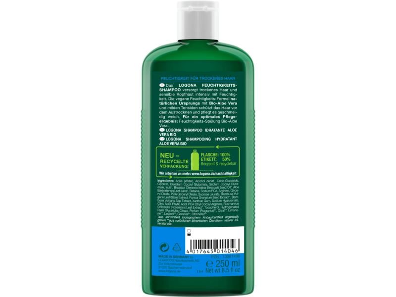 Logona Shampoo Feuchtigkeit Aloe Vera 250 ml Natürliches Shampoo für strapaziertes Haar