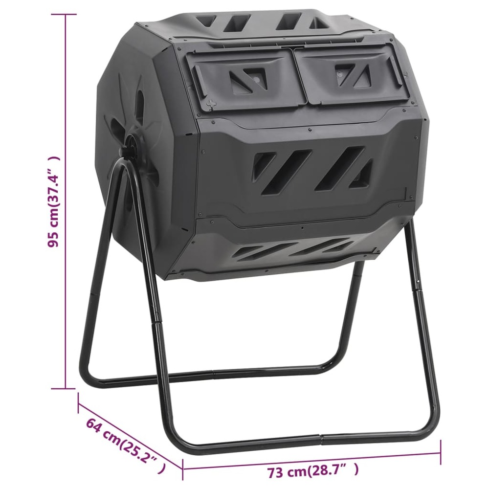 Bac à compost de jardin noir 73x64x95 cm 160 l