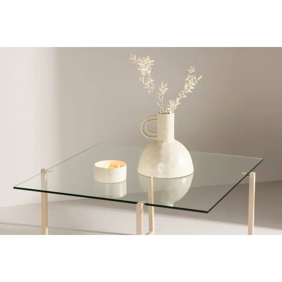 Salontafel Glas/Naturel Hout - 80x80x45cm - Hybrid