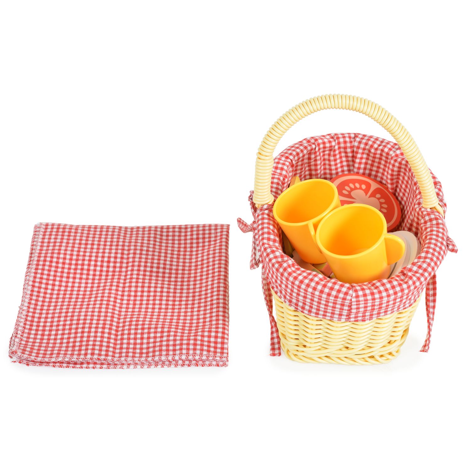 Tooky Toy Spielzeug Picknickkorb TK454 Holz, Picknickdecke, Teller, Lebensmittel rot