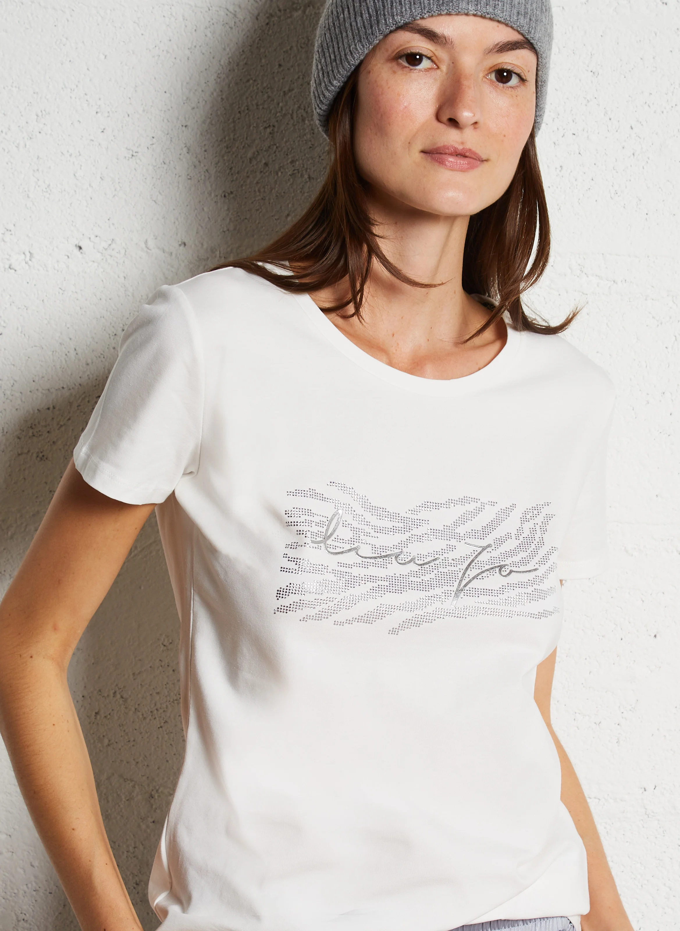 Tee-shirt col rond en coton mélangé | Blanc