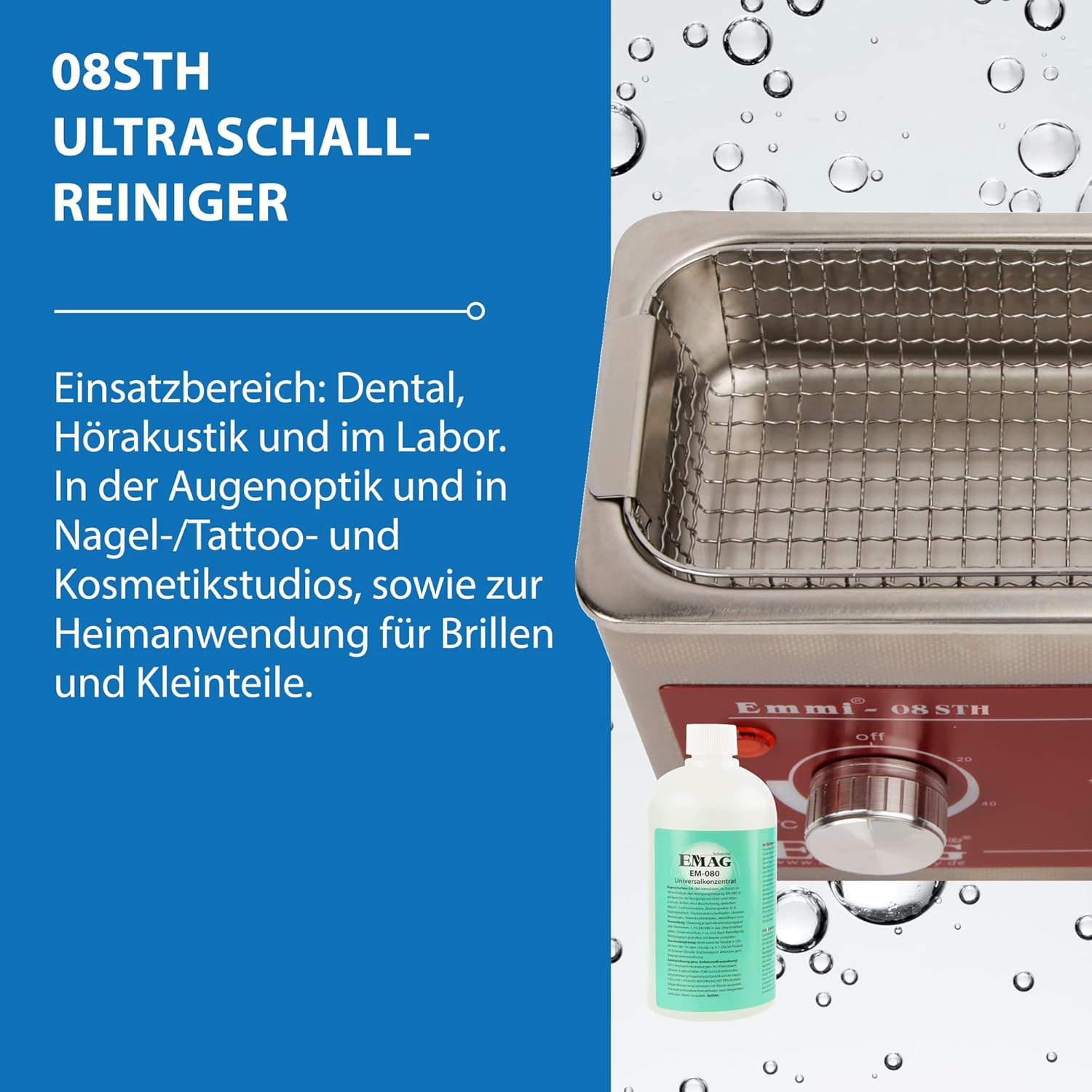 EMAG Ultraschallreiniger Emmi 08STH Universal-Set I Brillenreinigungsgerät auch Schmuck & Uhren I Ultraschallreinigungsgerät aus Deutschland I 600ml