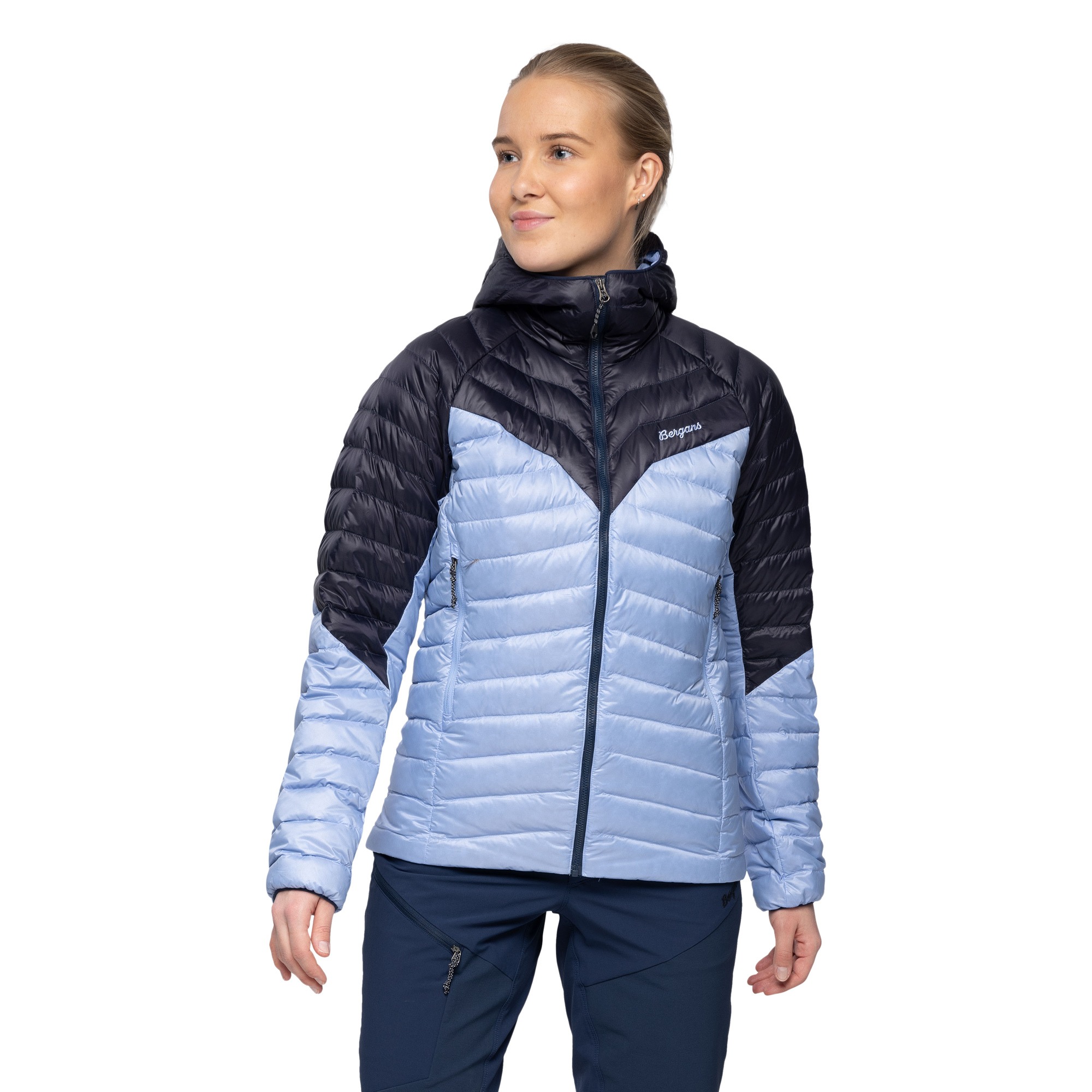 Tind Light Down Jacket Hood Dame Blueberry Milk/Navy Blue