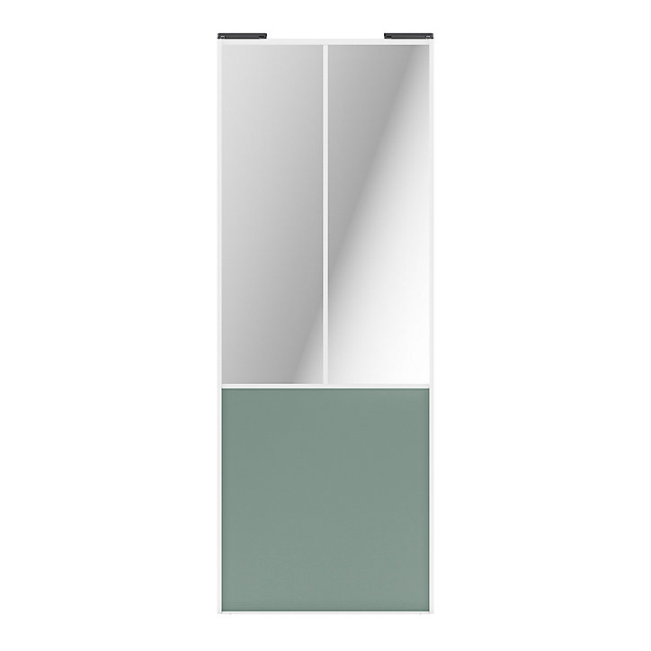 Porte de placard coulissante atelier vert de gris profil blanc GoodHome Arius H. 248,5 x L. 91.2 cm + amortisseurs