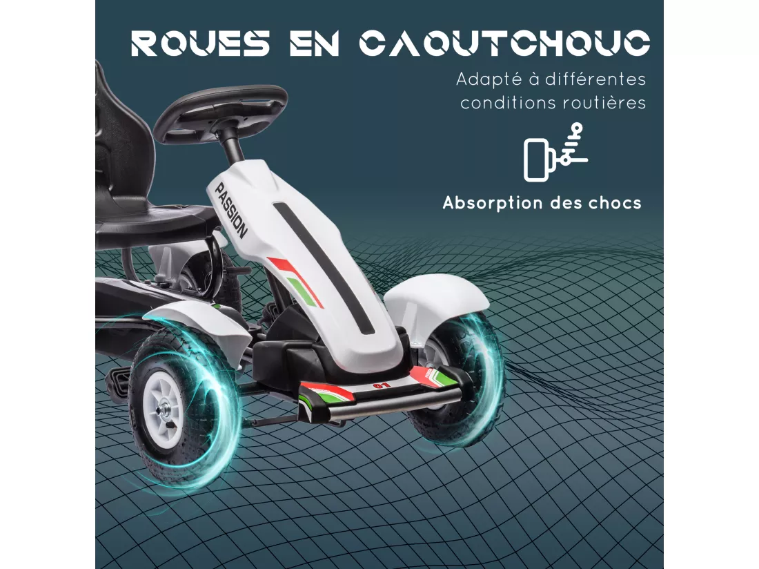 Kart à pédales enfant Go kart Formule 1 Racing passione italia pneus gonflables caoutchouc blanc
