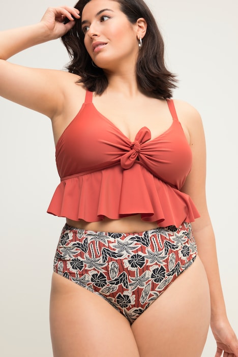 Bikini-Slip, High Waist, Palmen-Print, seitliche Raffung