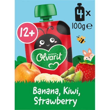Olvarit Knijpfruit Banaan Kiwi Aardbei 12+ Maanden 4 x 100 g